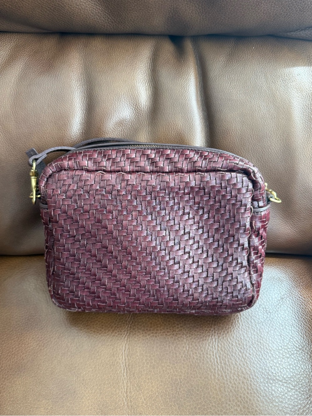 Clare V Midi Sac Woven Leather Crossbody Bag